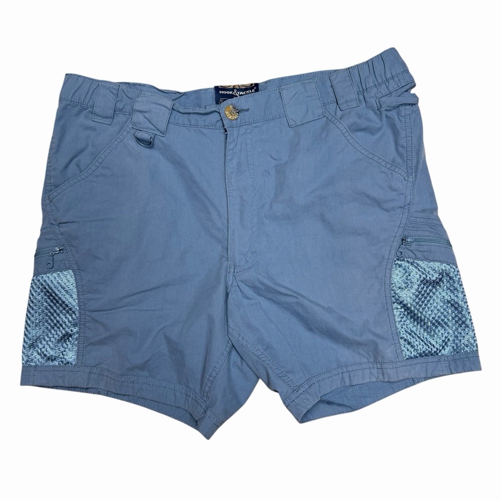 Hook & Tackle Fishing Gear Mens Shorts Size 36 Blue Cargo Zip Pocket Mesh Track